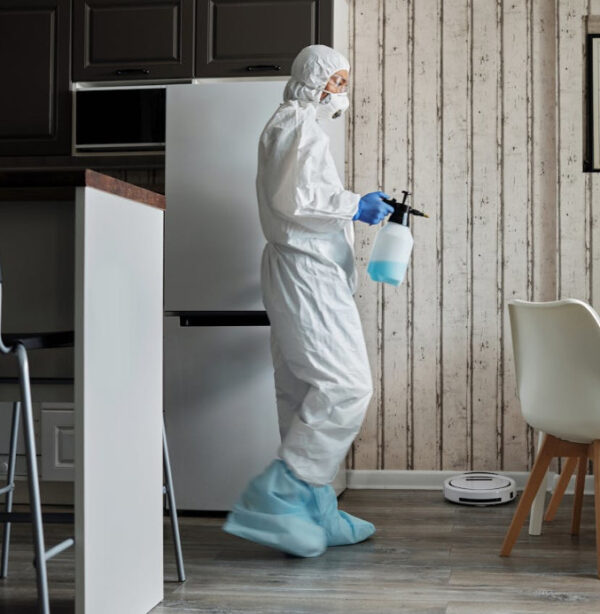 sterilization-home عامل يستعد لتعقيم غرفة المعيشة